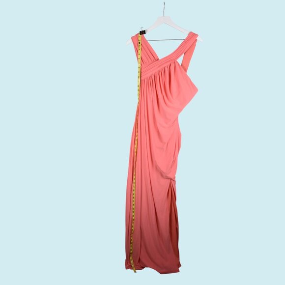 BCBGMAXAZRIA Dress Medium Coral One Shoulder Gathered Side Slit Column Gown NWT - Picture 9 of 15